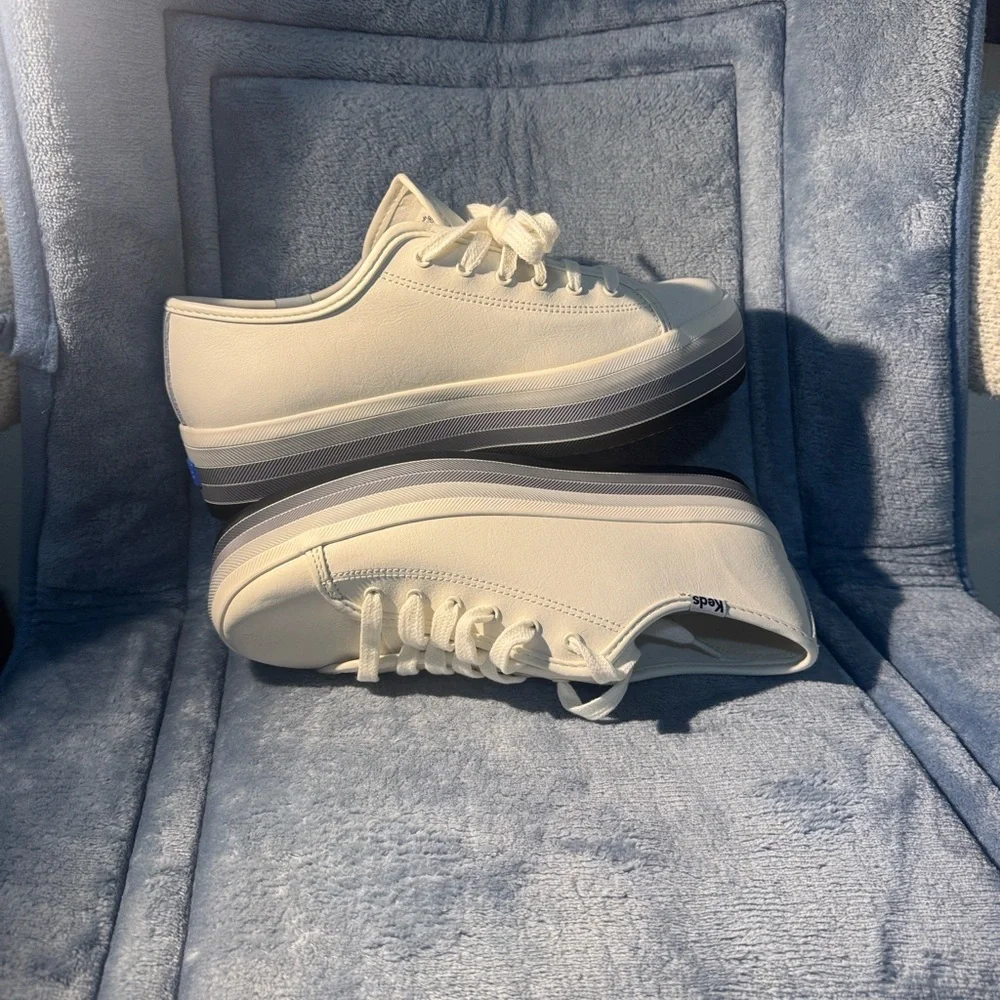 Keds Platform Sneakers in Cream with Black and Gray Trim